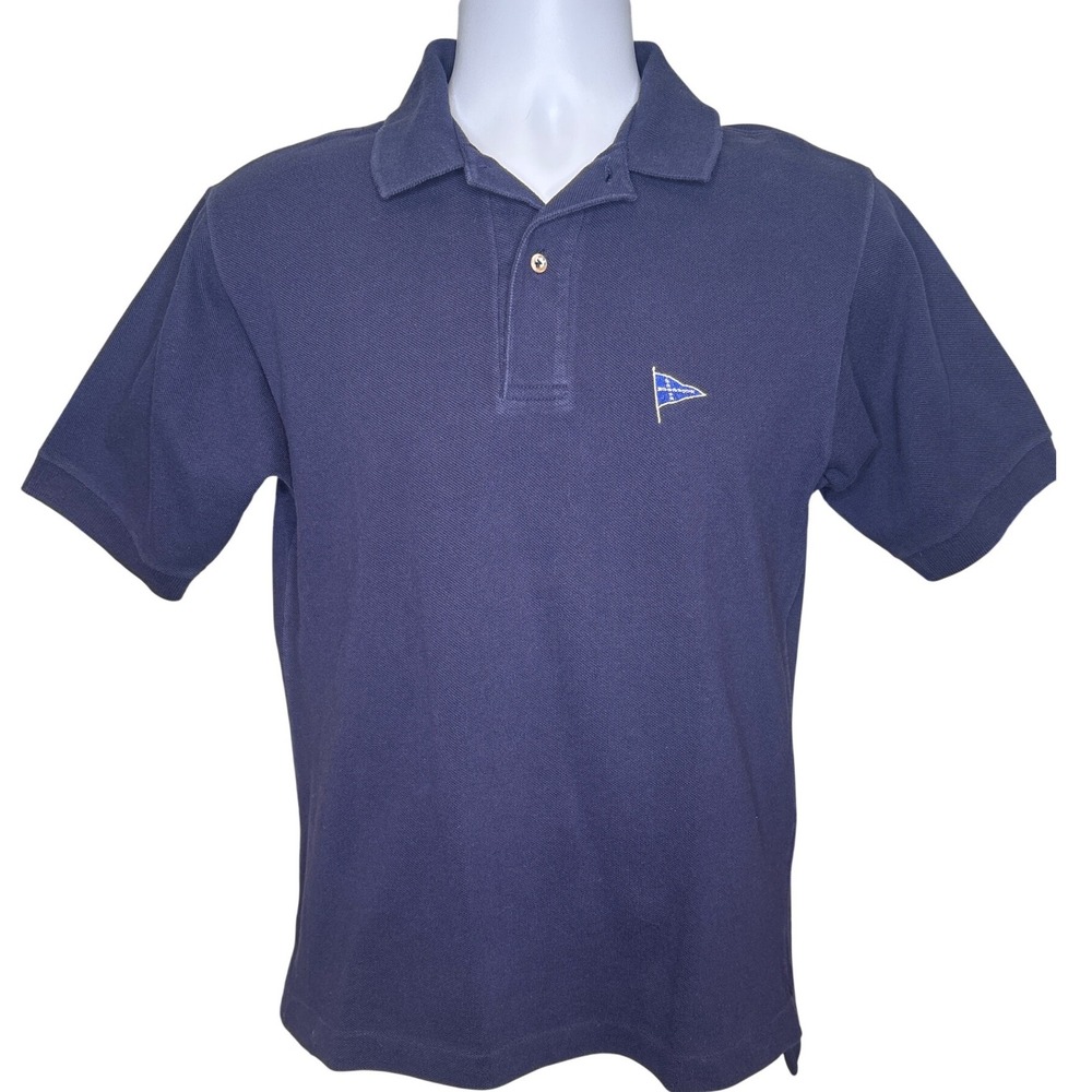 Outer Banks Mens Navy Blue Pique Polo Shirt Nautical Embroidered Flag Sz S Yacht